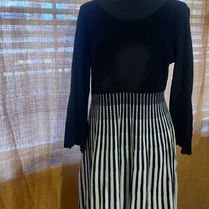 Calvin Klein Black and White Striped Sweater Dress